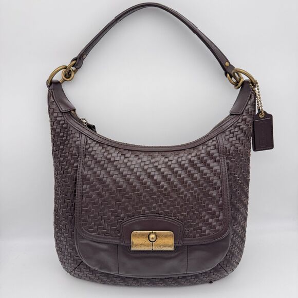 Vintage Coach Kristin Woven Leather Hobo Shoulder Bag Purse Handbag Zip Brown - Picture 1 of 16